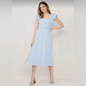 Lauren Conrad blue cotton eyelet midi dress